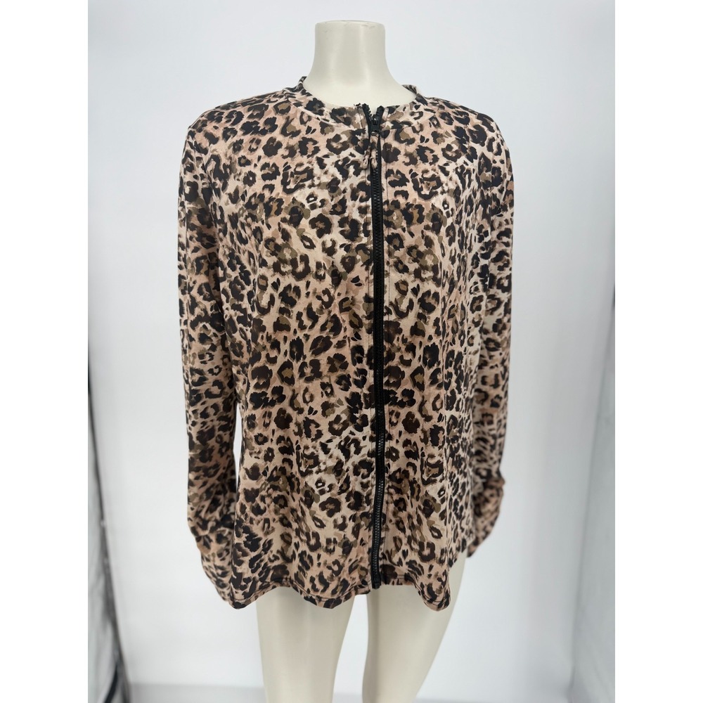 Swimsuits For All Rash Guard Womens Plus Size 20 Leopard pr Full Zip Long Sleeve